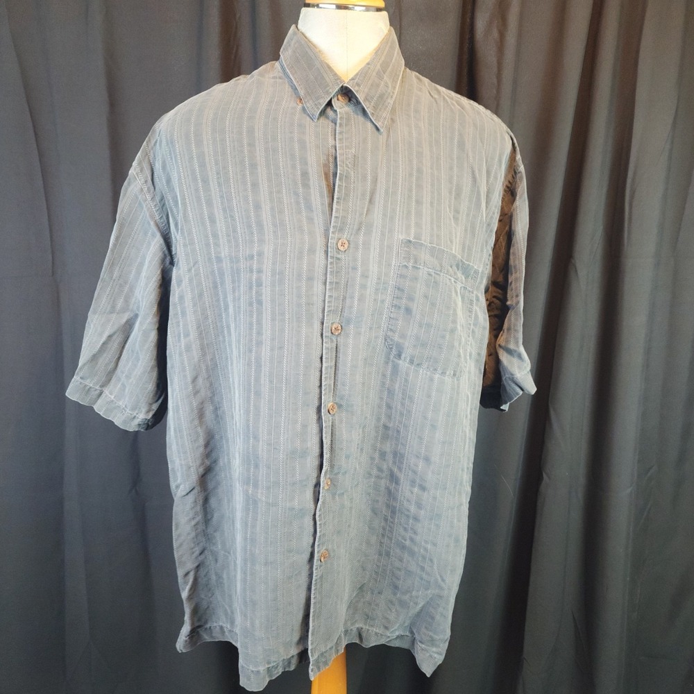 Tommy Bahama Mens Short Sleeve Button-Up 100% Silk Black Large See Description